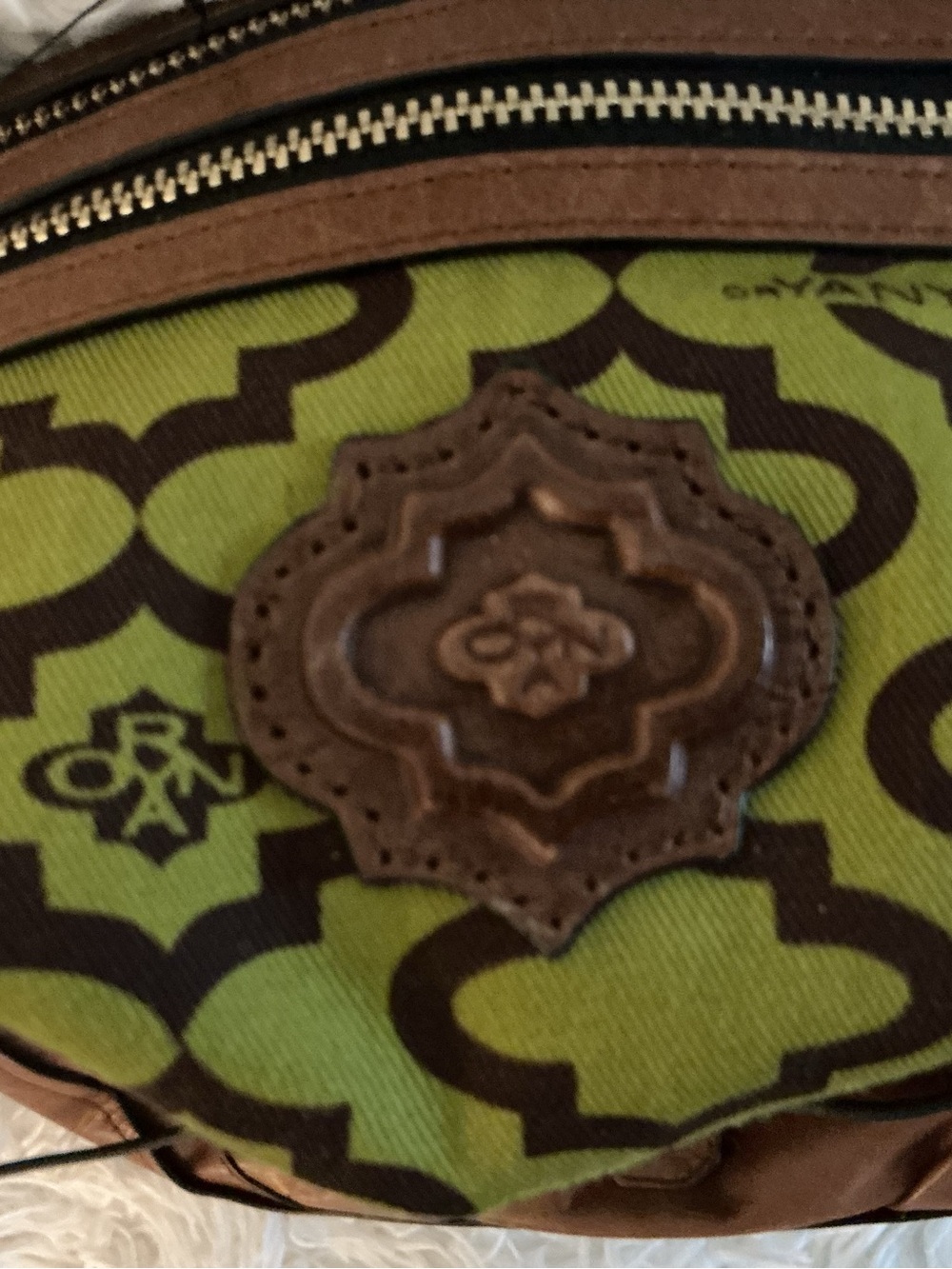 orYANY Brown Leather Large Shoulder Bag Gold Hardware Whipstitch Boho - Picture 4 of 12